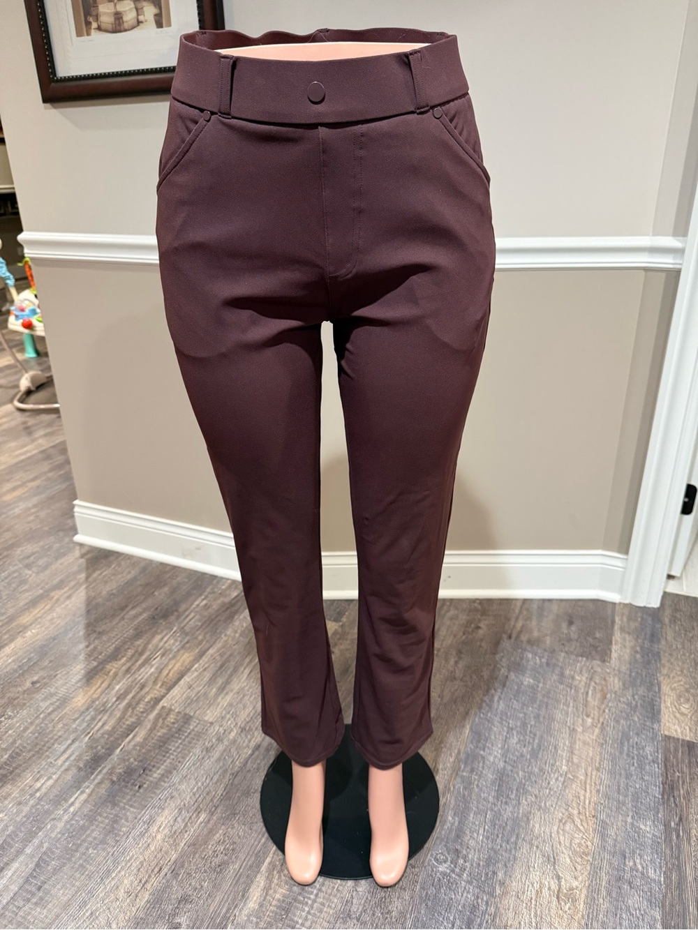 High-Rise Straight Leg Pants in Deep Plum